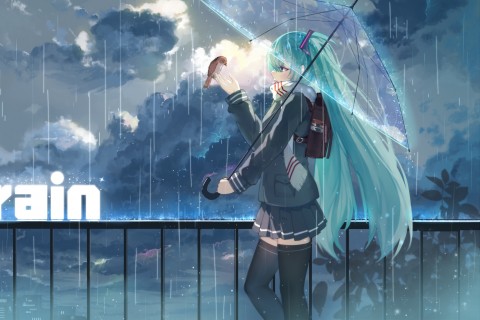 动漫 雨中行走的初音未来